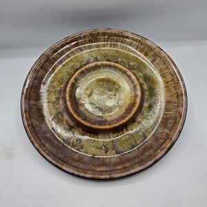Kent Follette Crystalline Glaze Pottery Bread Oil Chip & Dip Plate Green & Brown